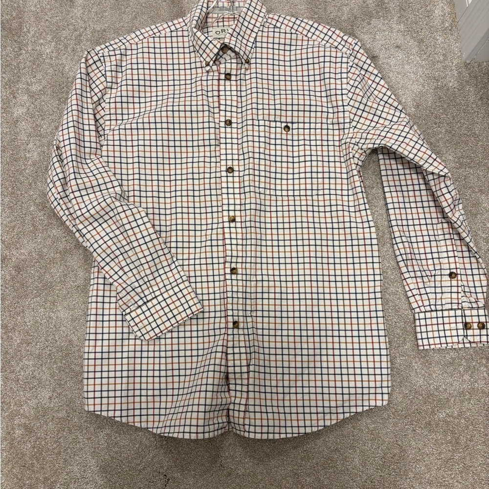 Orvis Shirt Mens Large Multicolor Plaid Long Sleeve Button Up Cotton 100%